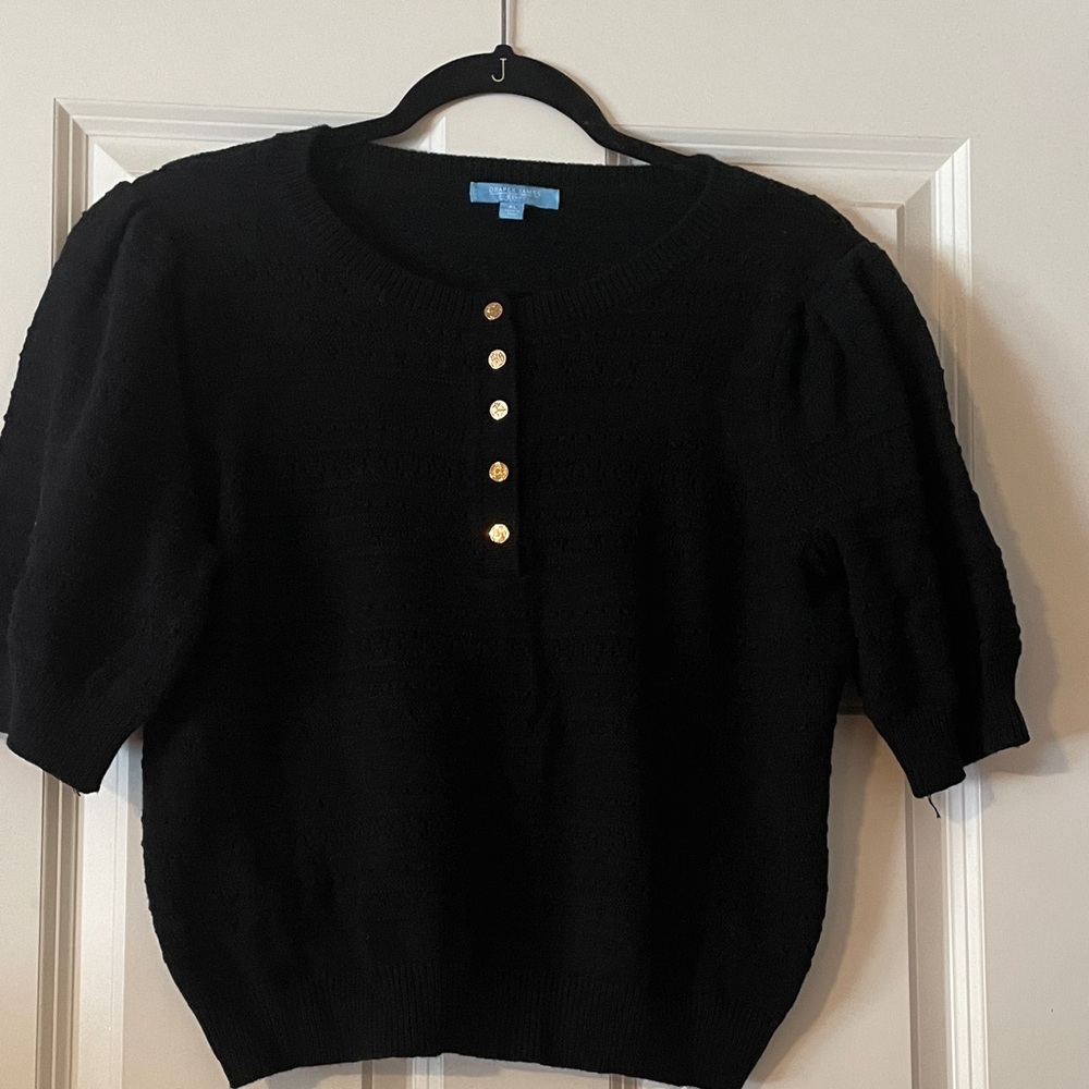 Draper James Black Sweater with Gold Buttons